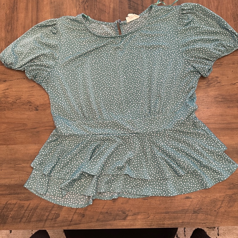 Meraki Green Polka Dot Blouse